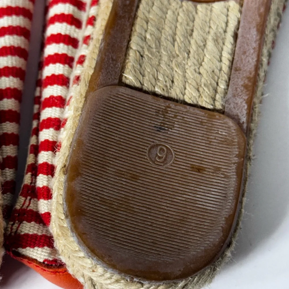 Tory Burch Beacher Striped Canvas Espadrilles Orange White 9